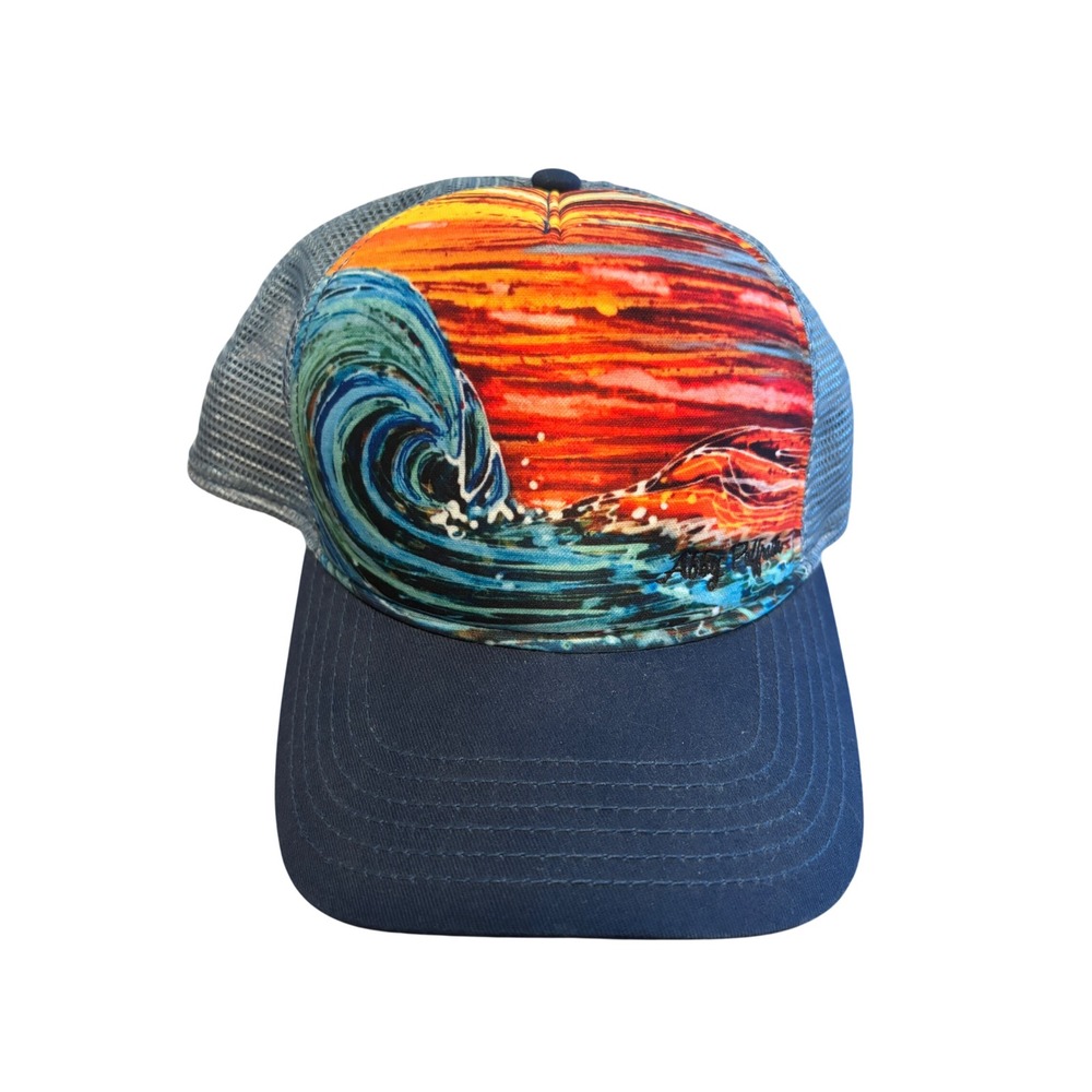 Art by Abby Paffrath Sunset Wave Trucker Hat Blue Snapback Jackson Hole Cap